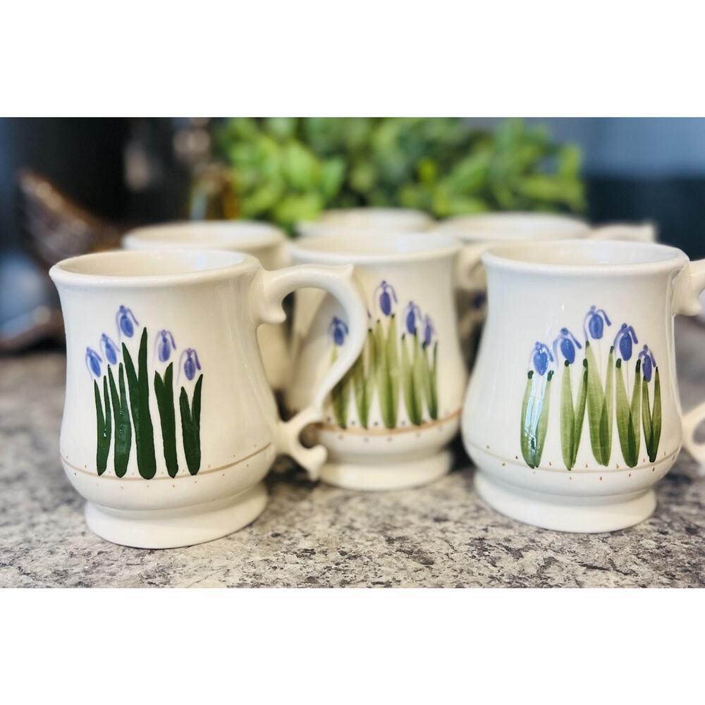 White Floral Pottery Coffee Mugs Marked Chartstone USA Set Of 6 Tea Cup - Picture 11 of 11
